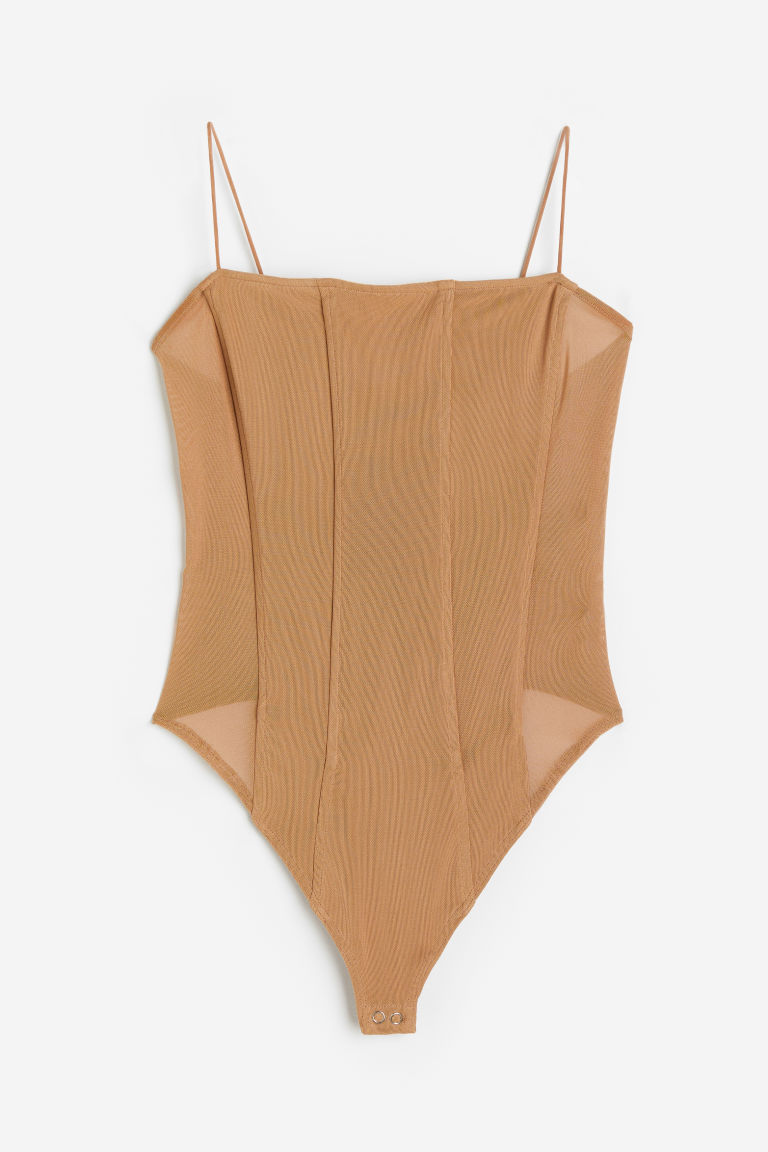 H & M - Mesh Corset Bodysuit - Bruin