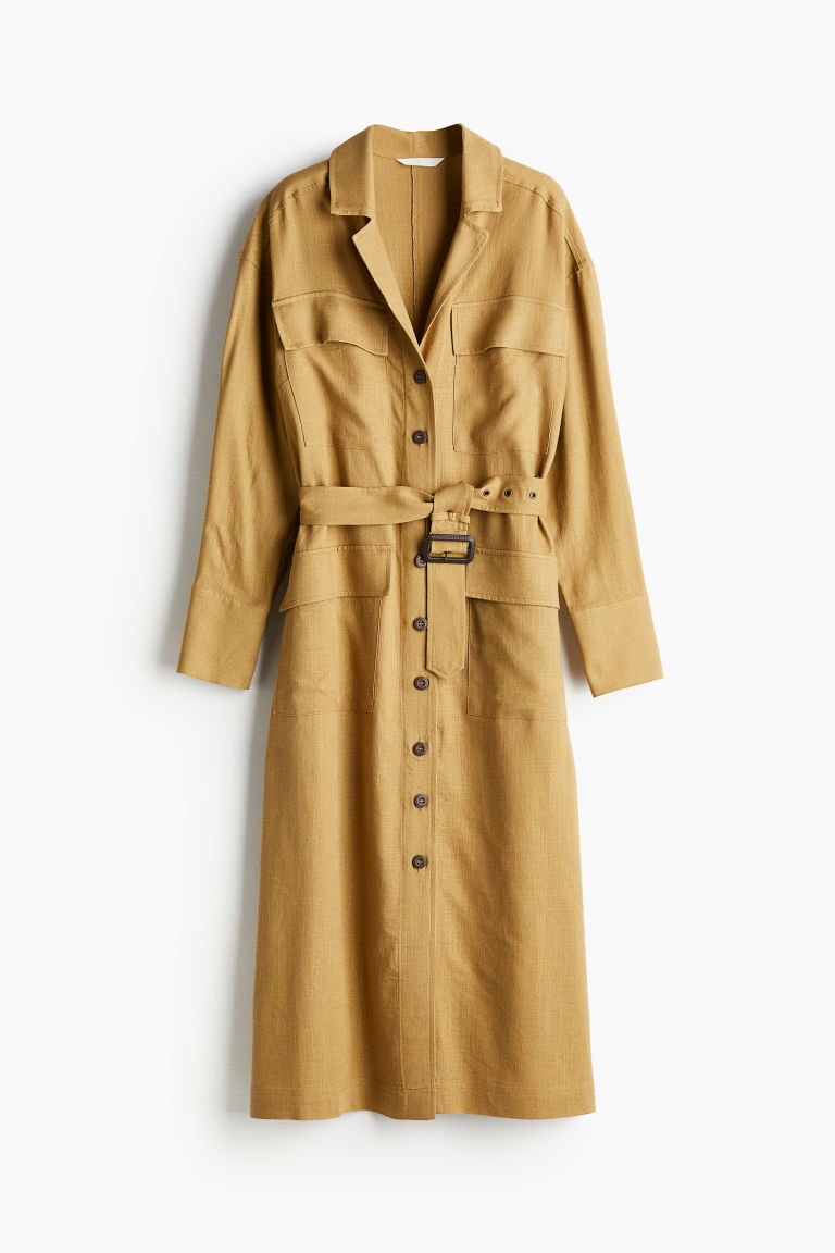 H & M - Overhemdjurk met ceintuur - Beige