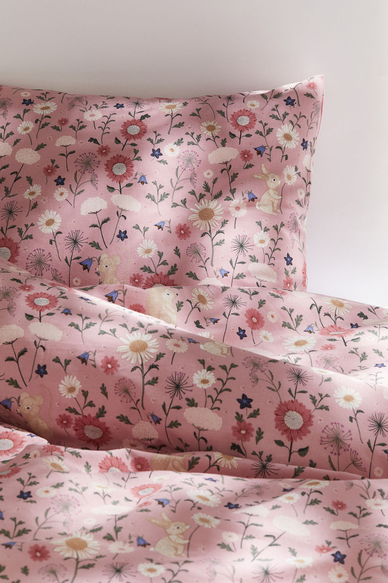 H & M - Dekbedset met dessin - eenpersoons - Roze