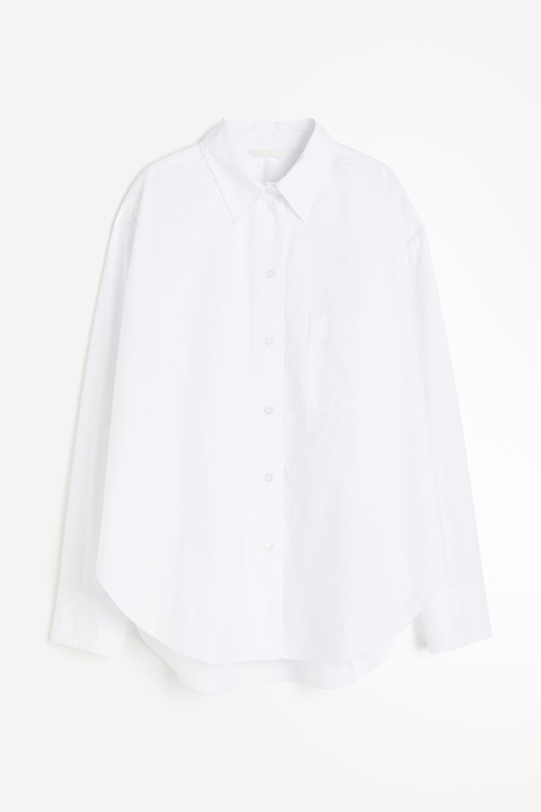 H & M - Oversized overhemdblouse van popeline - Wit