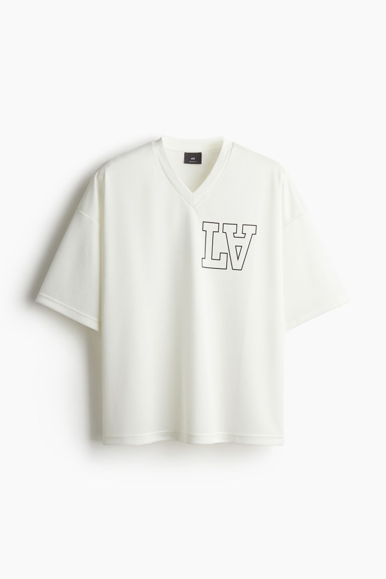 H & M - T-shirt van mesh met print - Oversized Fit - Wit