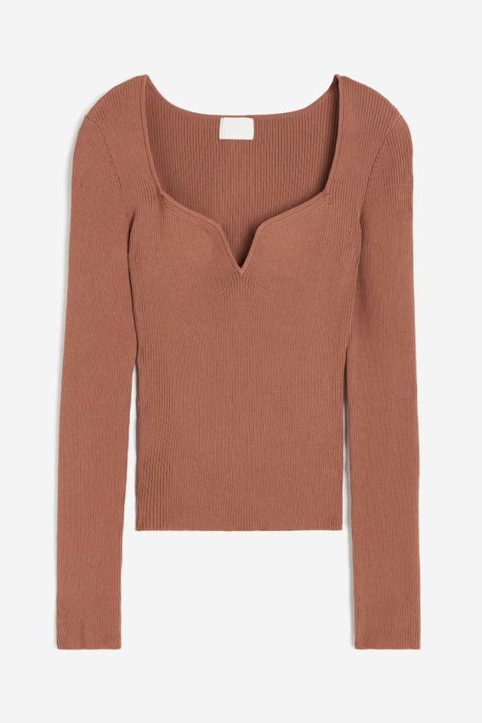 H & M - Ribgebreide top met sweetheart-hals - Oranje