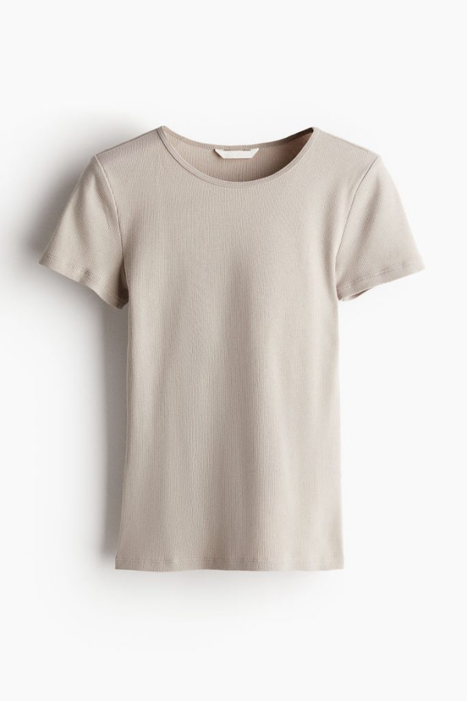 H & M - Geribd T-shirt - Bruin