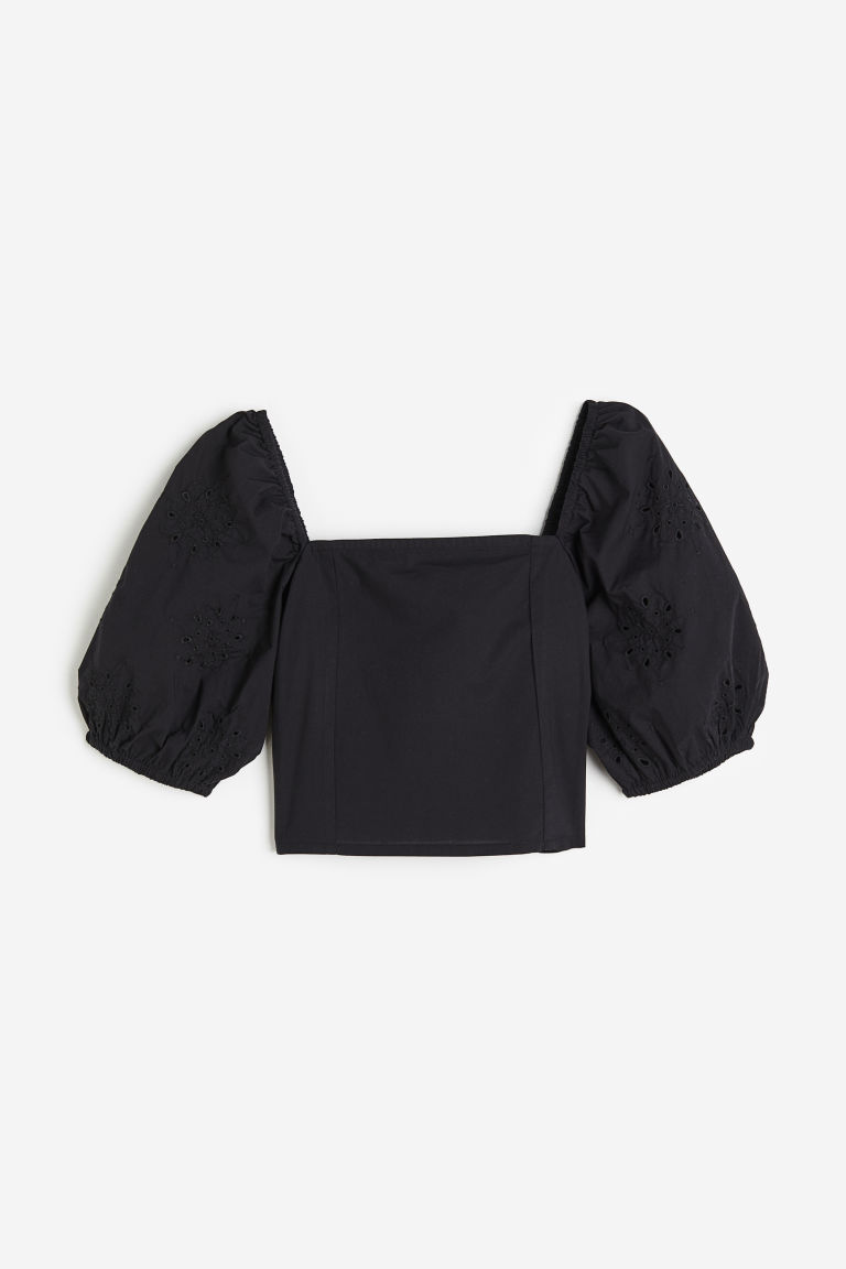 H & M - Blouse met pofmouwen - Zwart