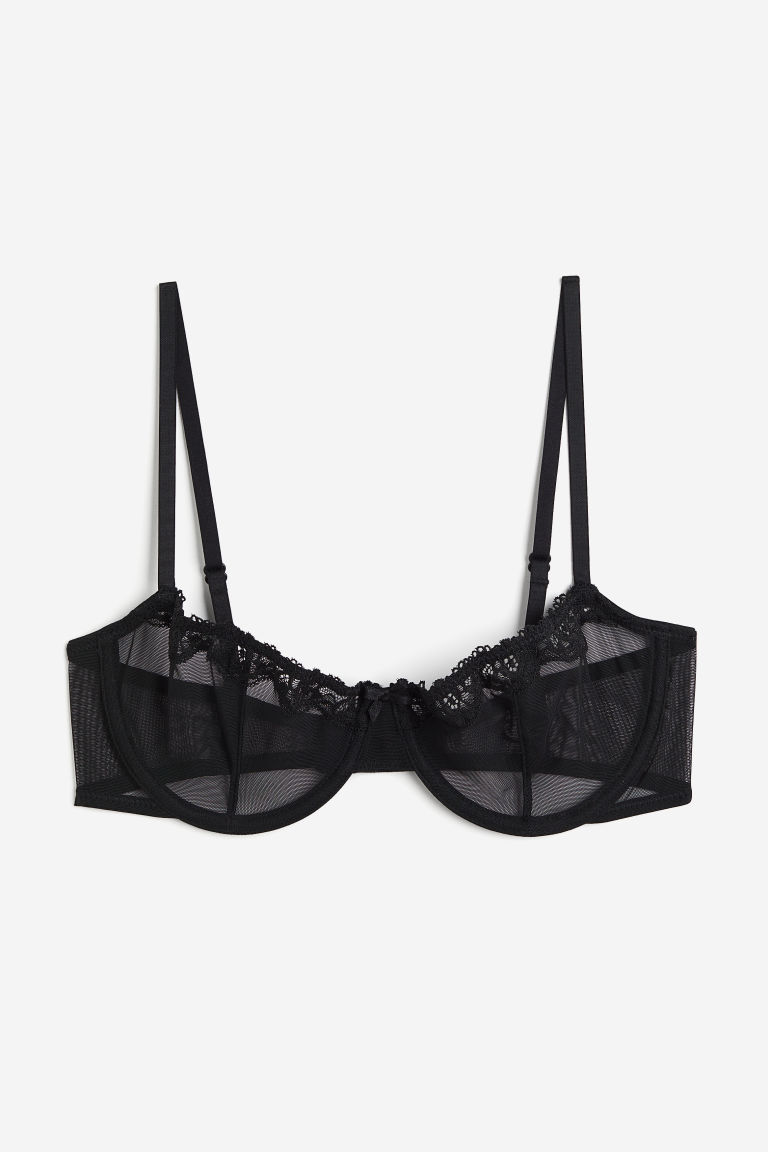 H & M - Balconette-bh van mesh zonder padding - Zwart