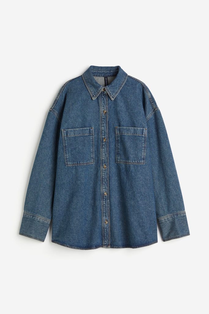 H & M - Oversized denim overhemdblouse - Blauw