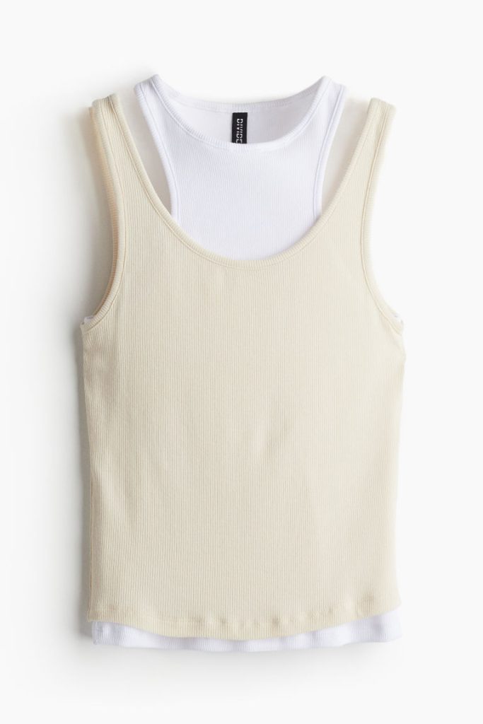 H & M - Dubbellaagse geribde singlet - Beige