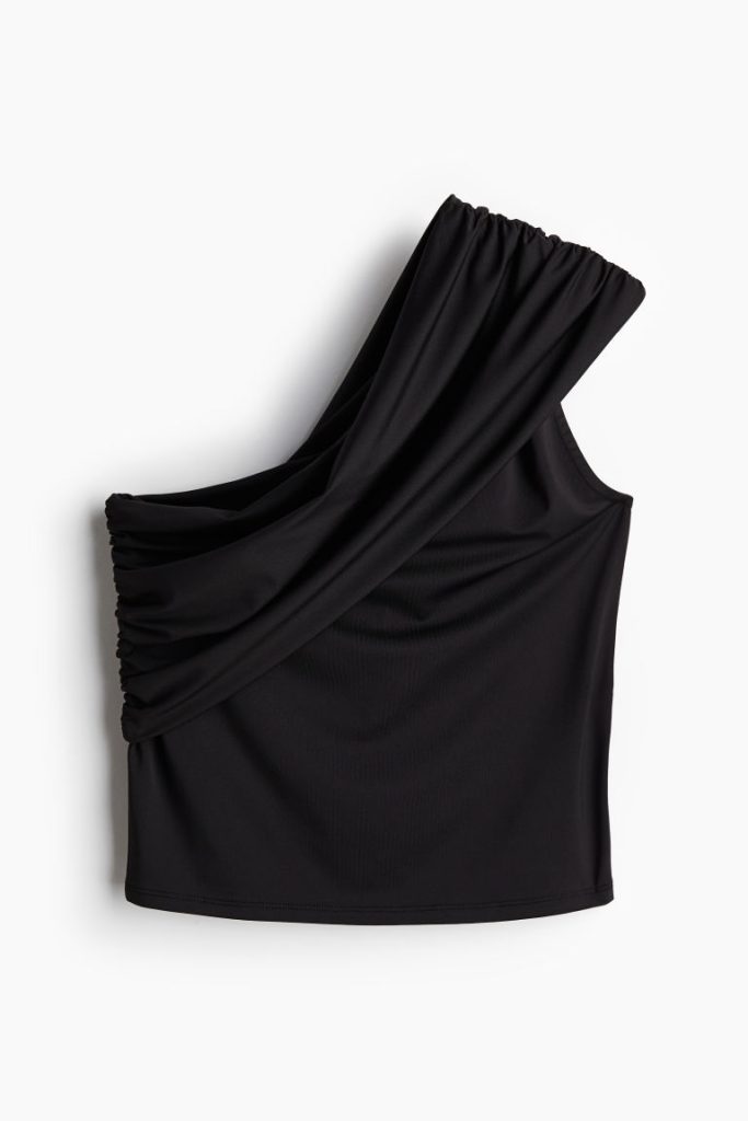 H & M - One-shouldertop met omslag - Zwart