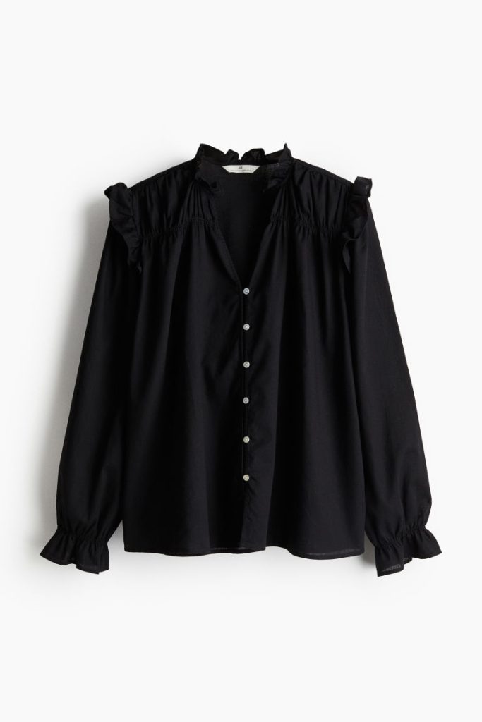 H & M - Blouse van linnenmix - Zwart