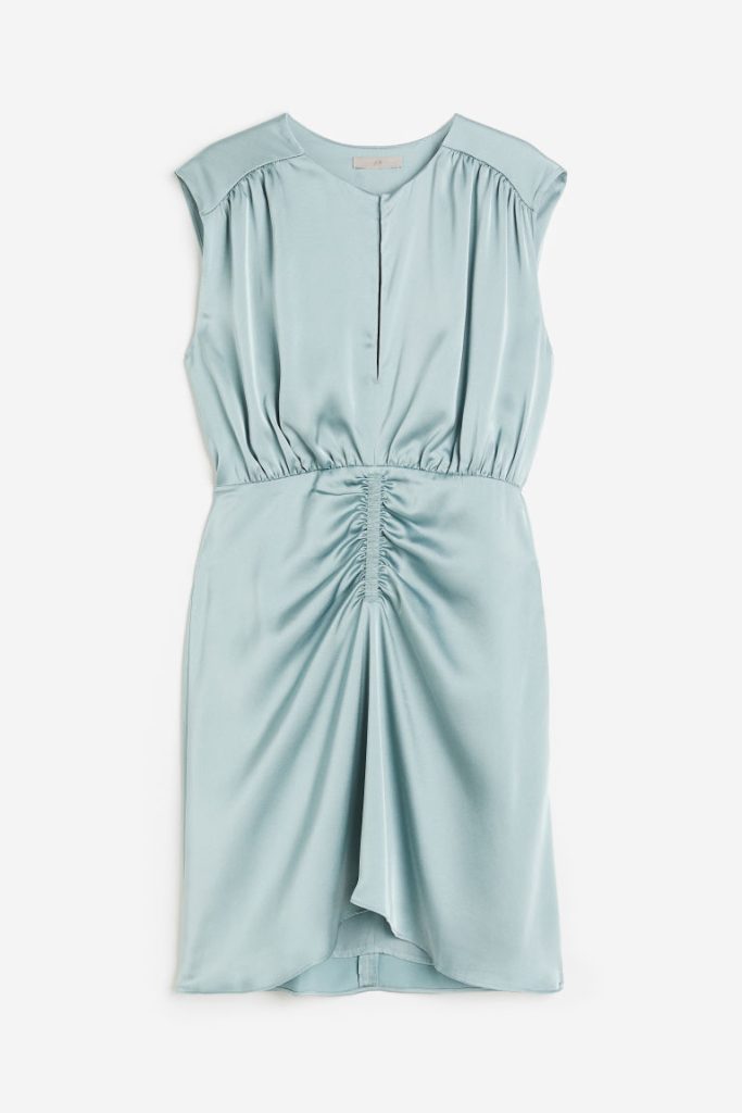 H & M - Gedrapeerde satijnen jurk - Turquoise