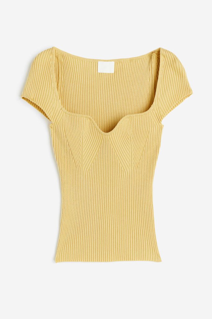 H & M - Ribgebreide top - Geel