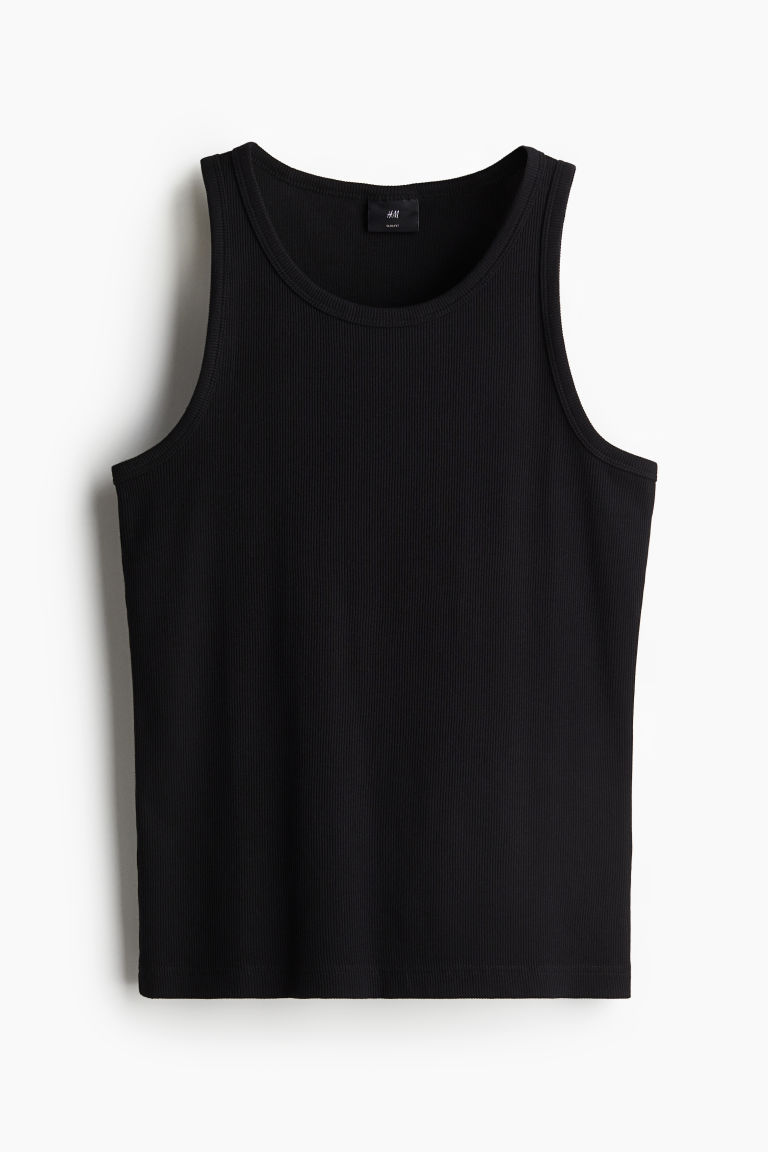 H & M - Geribde tanktop - Slim Fit - Zwart