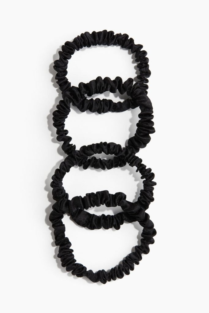 H & M - Set van 4 zijden scrunchies - Zwart