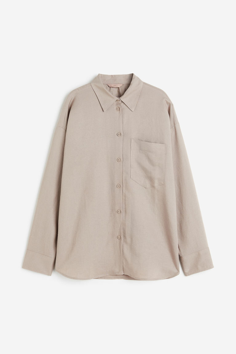 H & M - Overhemdblouse van linnenmix - Bruin