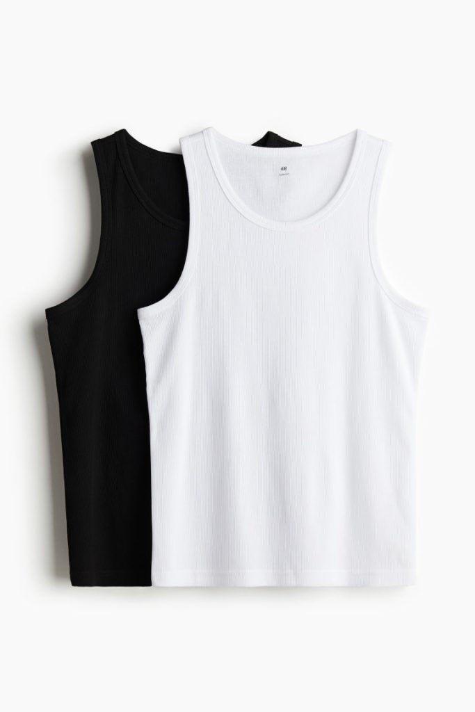 H & M - Set van 2 geribde tanktops - Slim Fit - Zwart