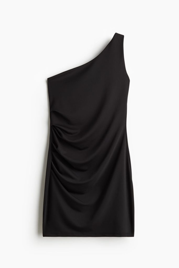 H & M - Gedrapeerde one-shoulderjurk - Zwart