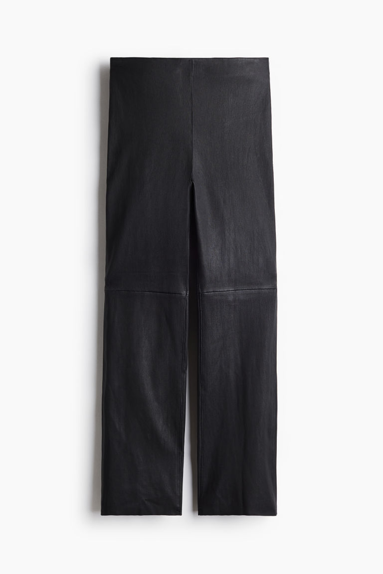 H & M - Rechte leren broek - Zwart