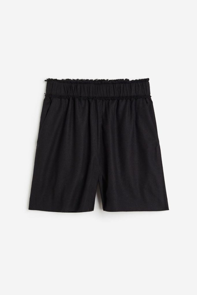 H & M - Zijden short met franje - Zwart