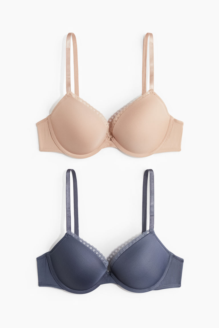 H & M - Set van 2 push-up bh‘s van microvezel - Blauw