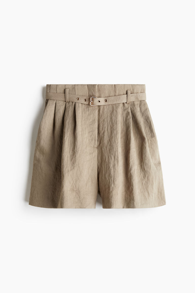 H & M - Paperbagshort met ceintuur - Bruin