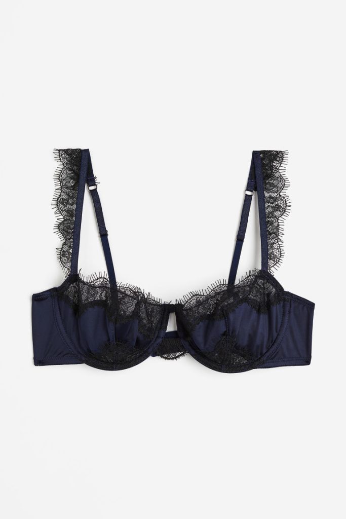 H & M - Kanten balconette-bh zonder padding - Blauw