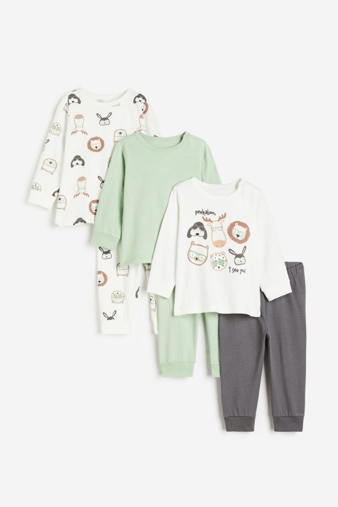 H & M - Set van 3 katoenen pyjamapakjes - Groen