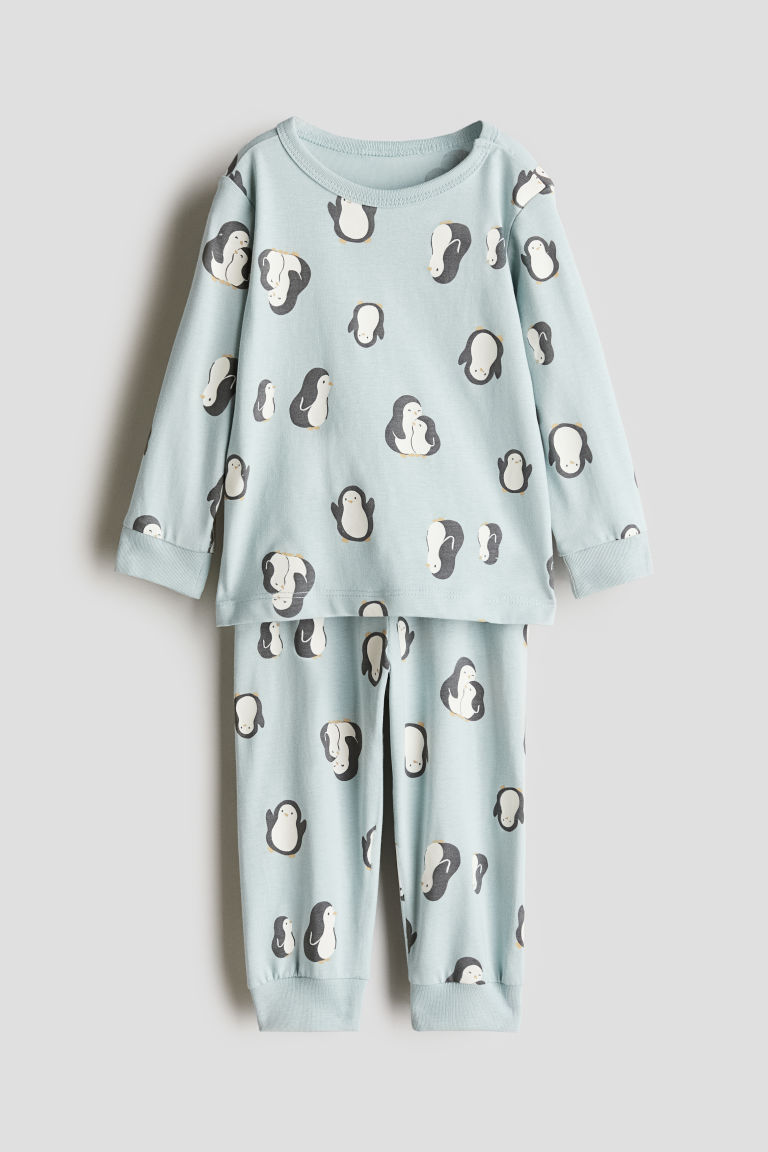 H & M - Katoenen pyjama met print - Turquoise