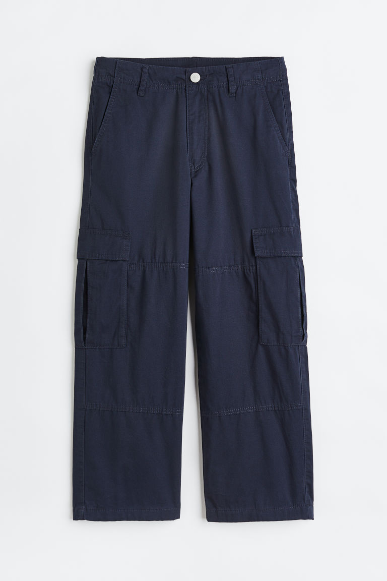 H & M - Gevoerde katoenen utilitybroek - Blauw