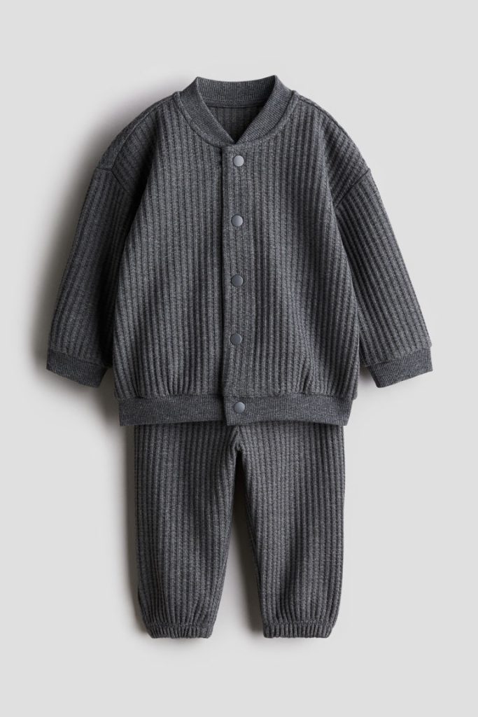 H & M - Tweedelige set van wafeltricot - Grijs