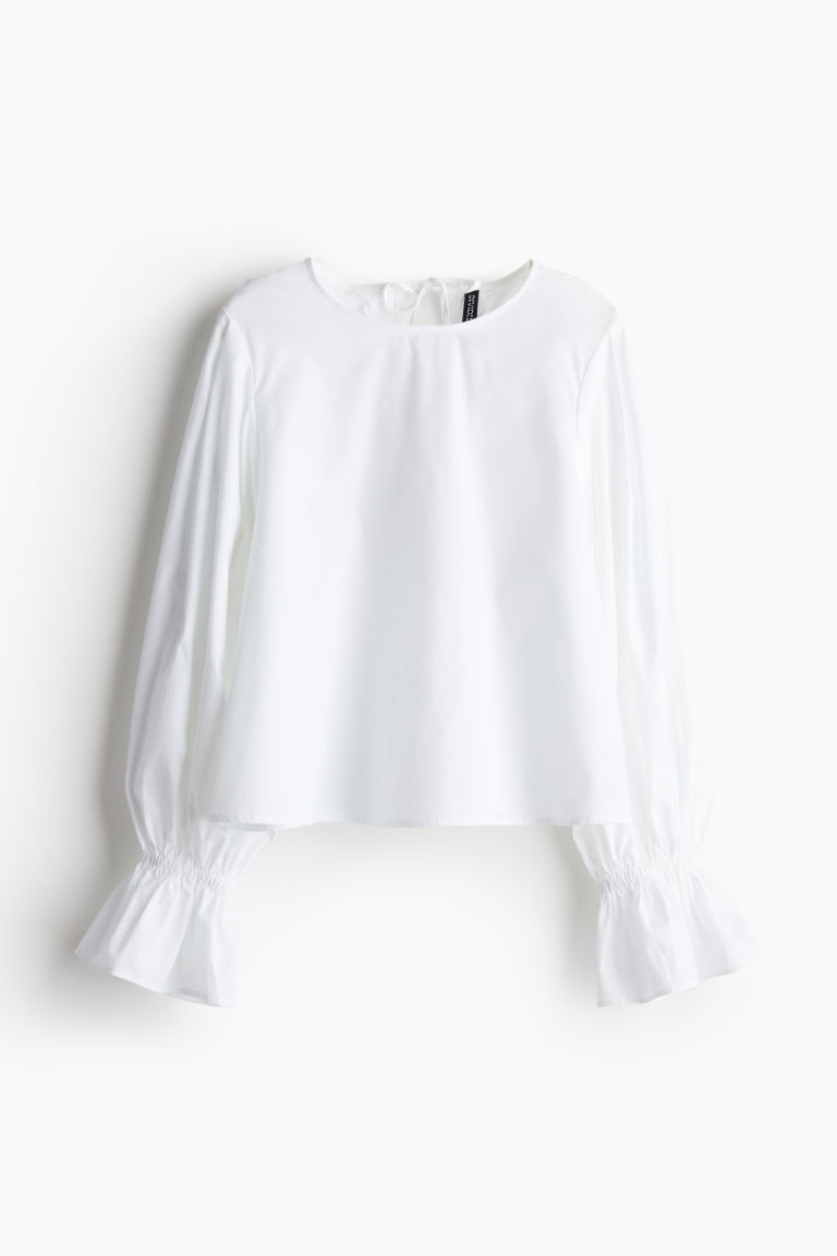 H & M - Katoenen blouse met strikbandjes - Wit