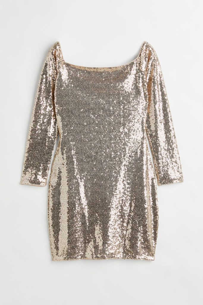 H & M - Off-the-shoulderjurk met pailletten - Beige