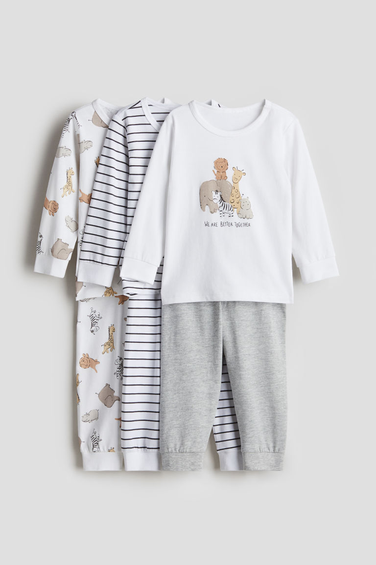 H & M - Set van 3 katoenen pyjamapakjes - Wit