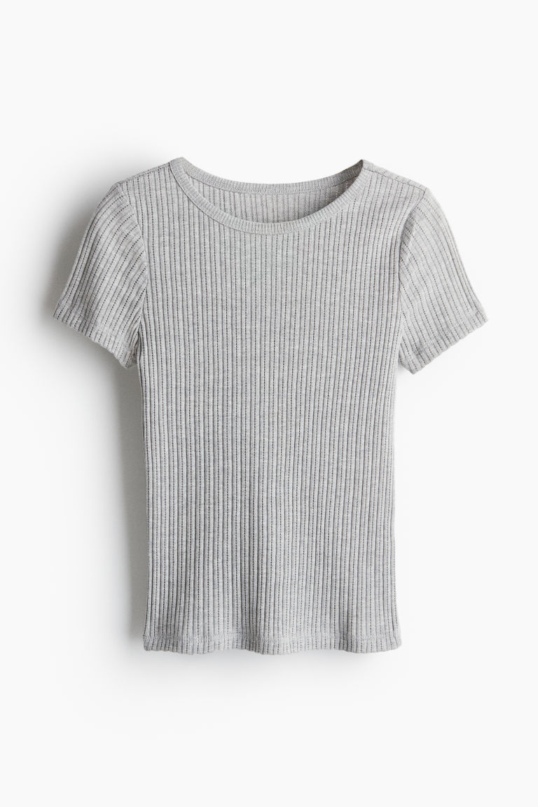 H & M - Top met pointelledessin - Grijs