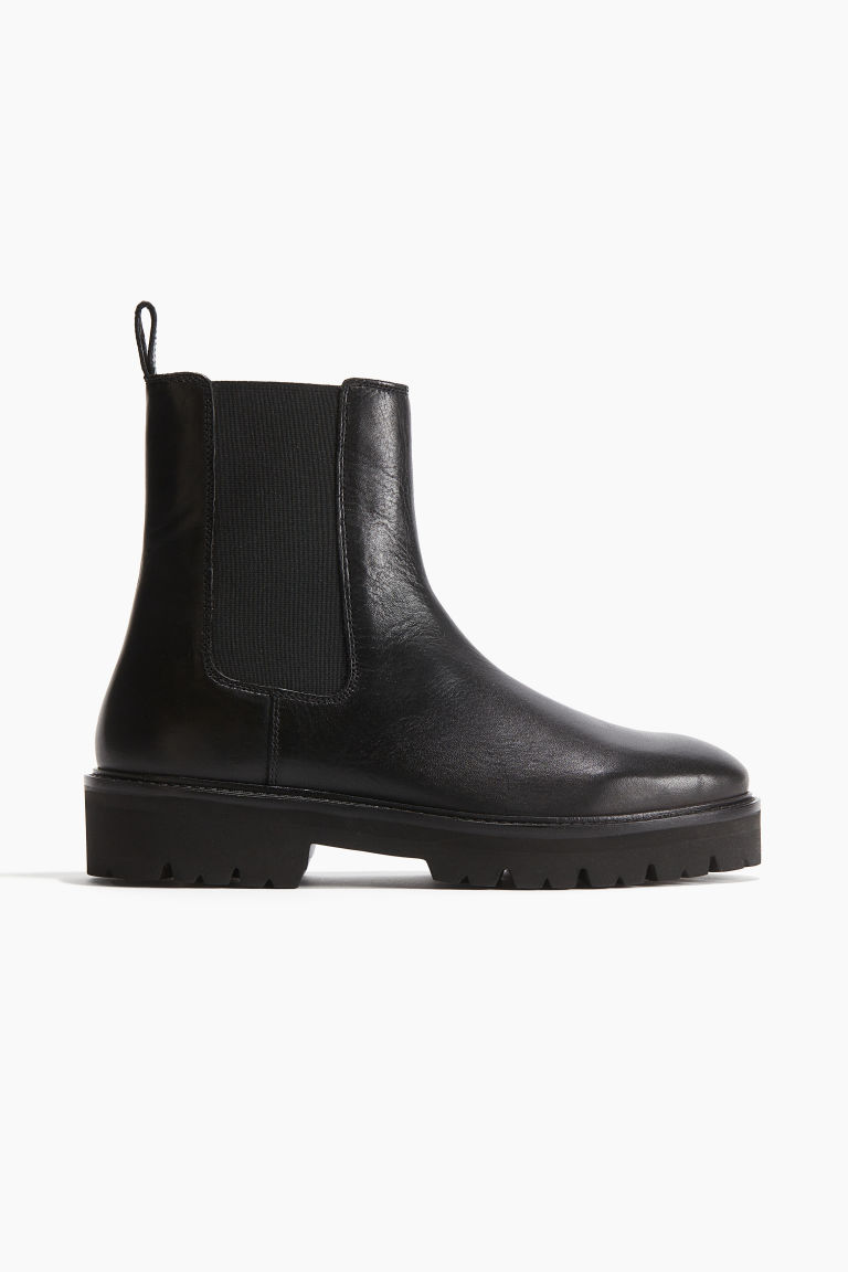 H & M - Leren chelseaboots - Zwart