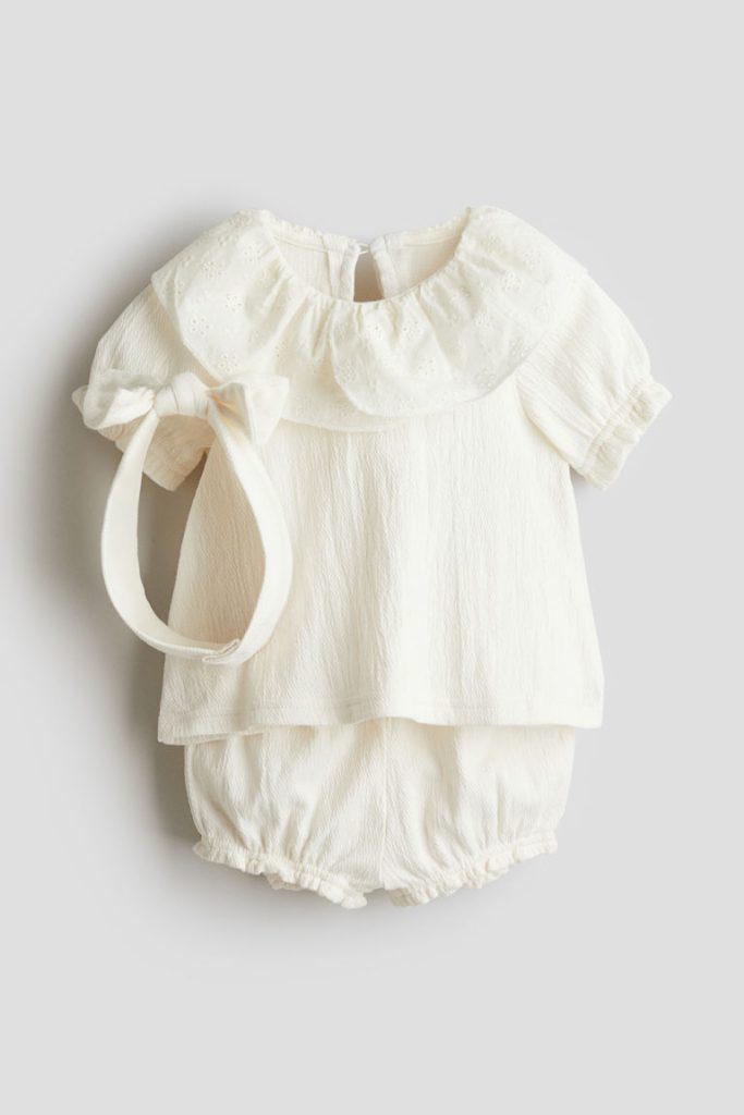 H & M - Driedelige set van crinkletricot - Wit