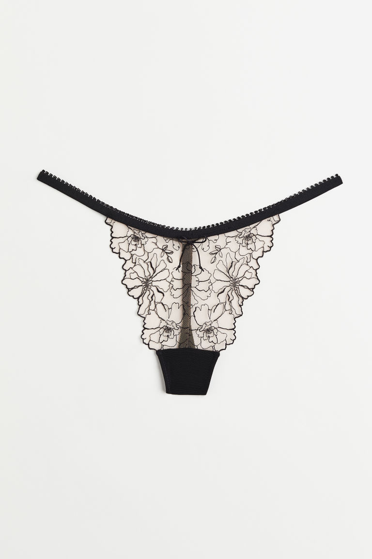 H & M - Slip met borduursel - Thong - Beige