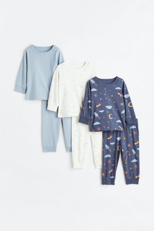 H & M - Set van 3 katoenen pyjamapakjes - Blauw