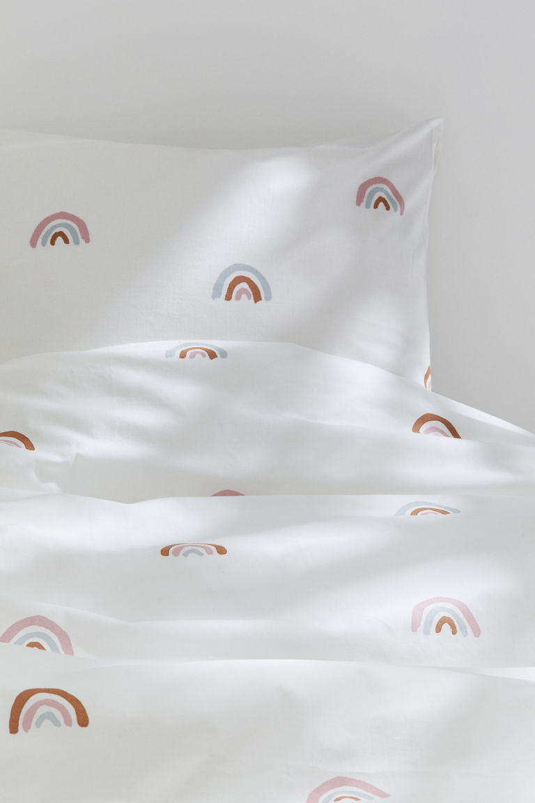 H & M - Dekbedset met dessin - eenpersoons - Wit