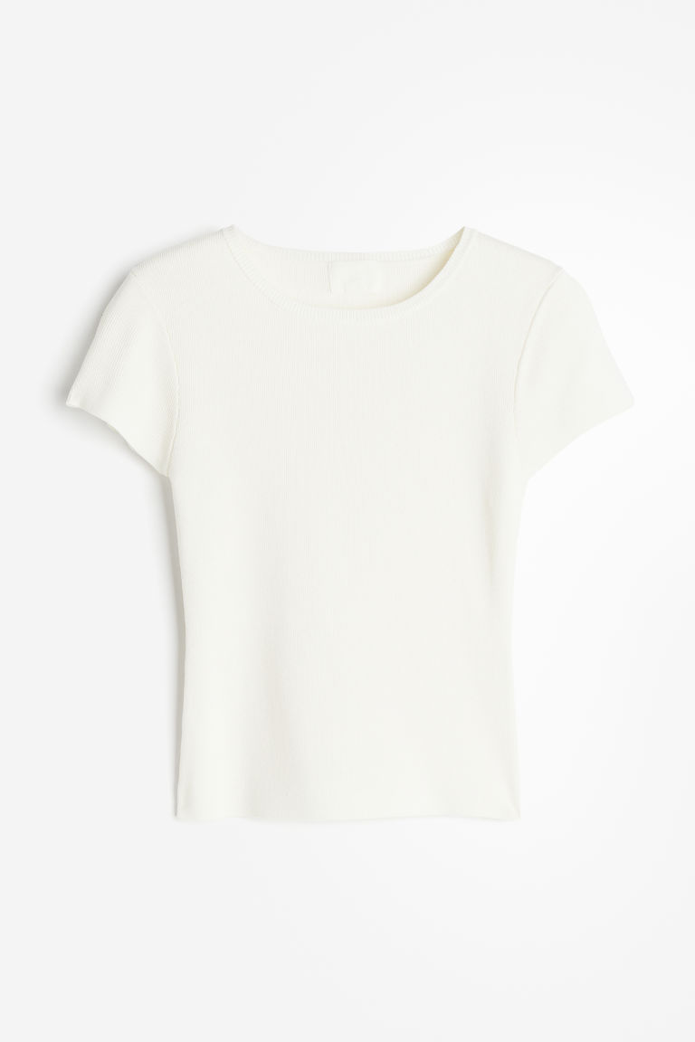 H & M - Fijngebreid T-shirt - Wit