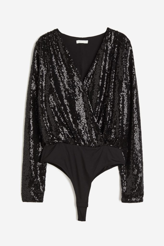 H & M - Body met pailletten - Zwart