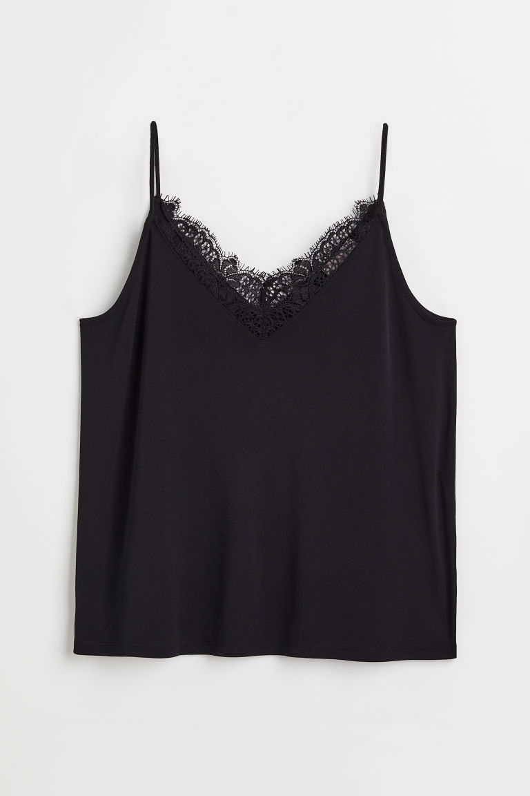 H & M - Straptop met kant - Zwart