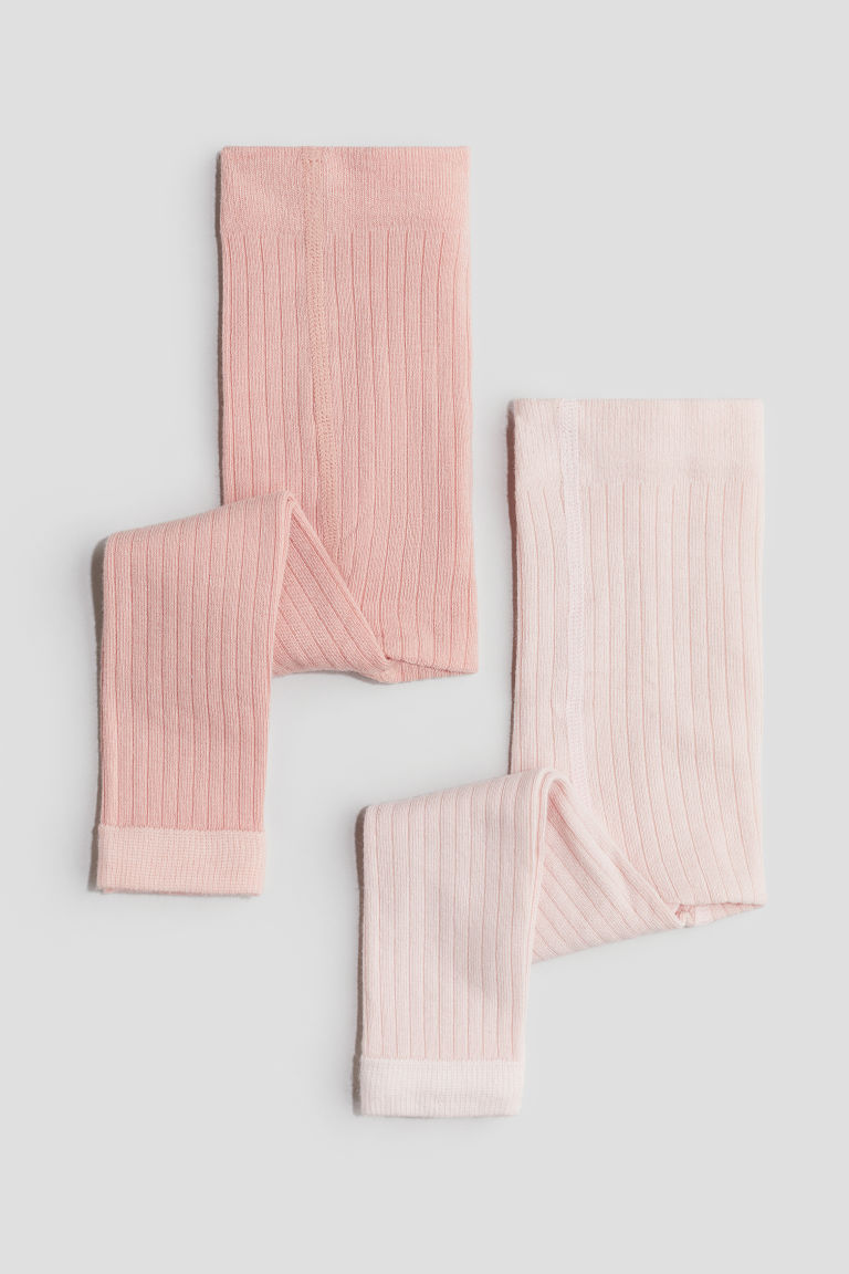 H & M - Set van 2 geribde leggings - Roze