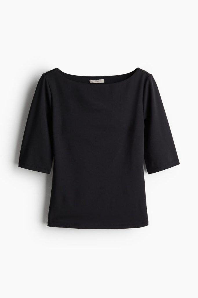 H & M - Tricot top met boothals - Zwart