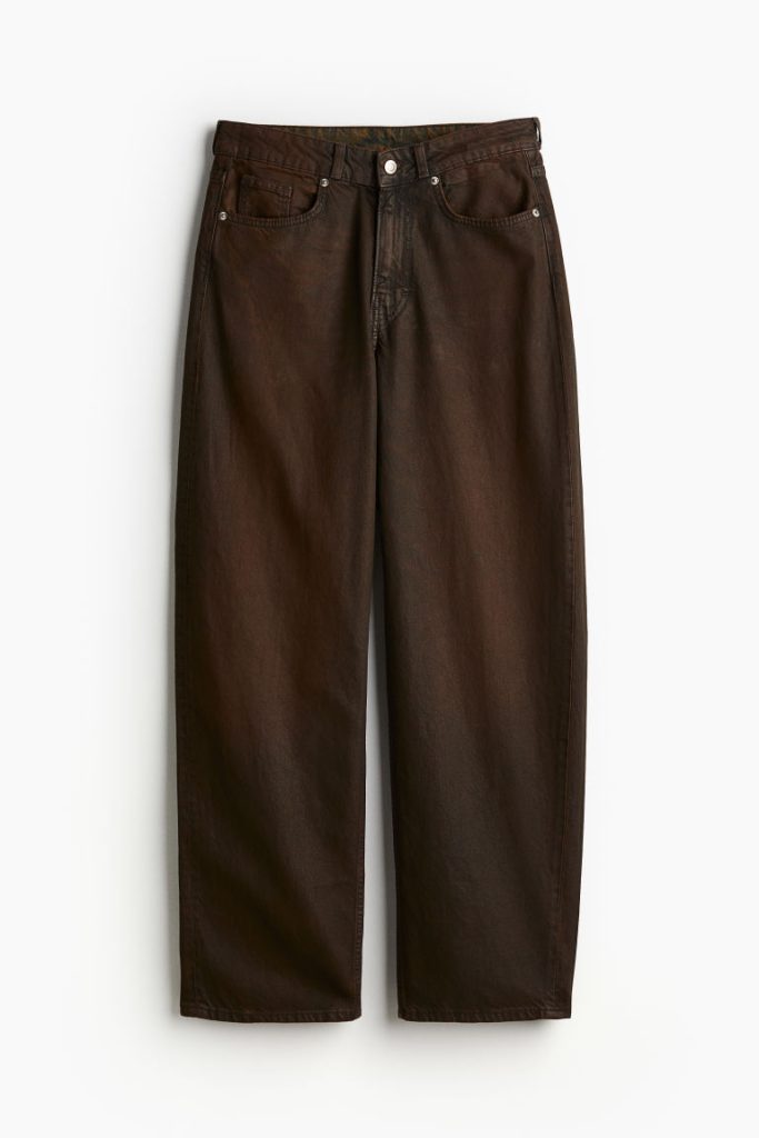 H & M - Twill broek met coating - Bruin