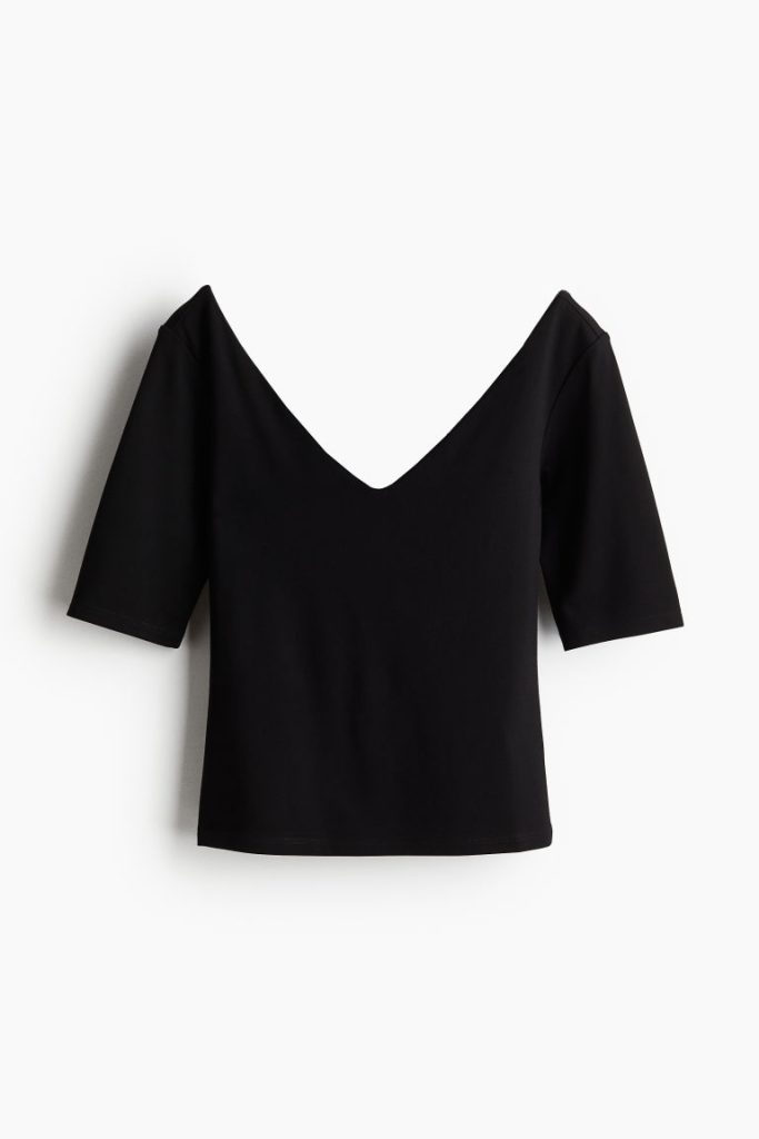 H & M - Tricot top met V-hals - Zwart