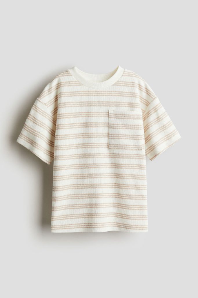 H & M - T-shirt met borstzak - Beige