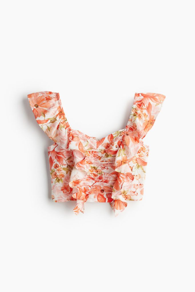 H & M - Cropped blouse van linnenmix - Wit