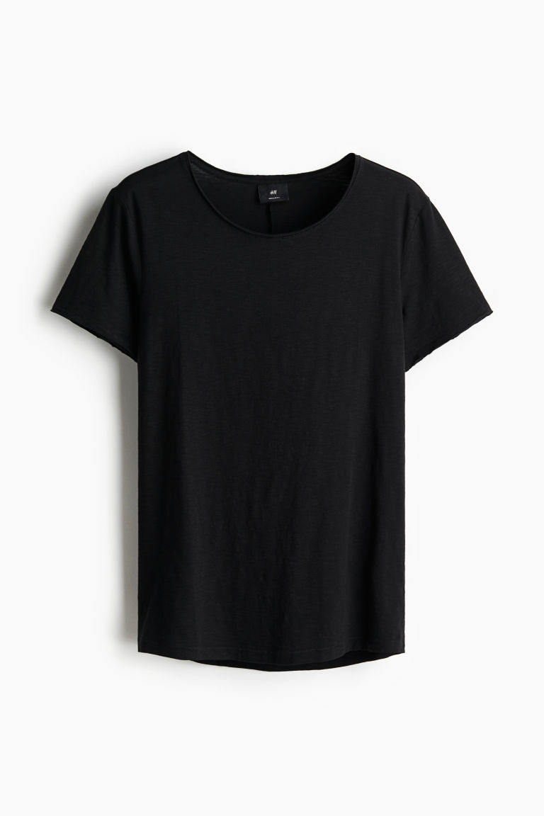 H & M - T-shirt met oprollende randjes - Zwart