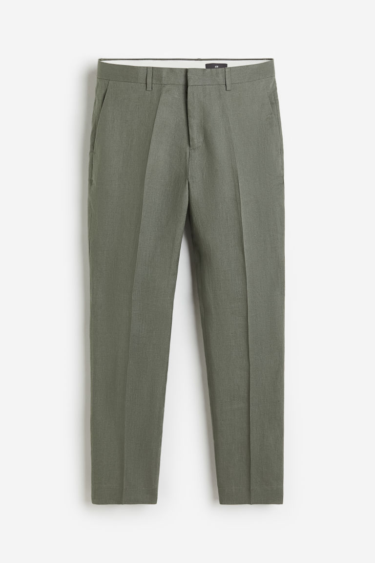 H & M - Linnen kostuumpantalon - Slim Fit - Groen