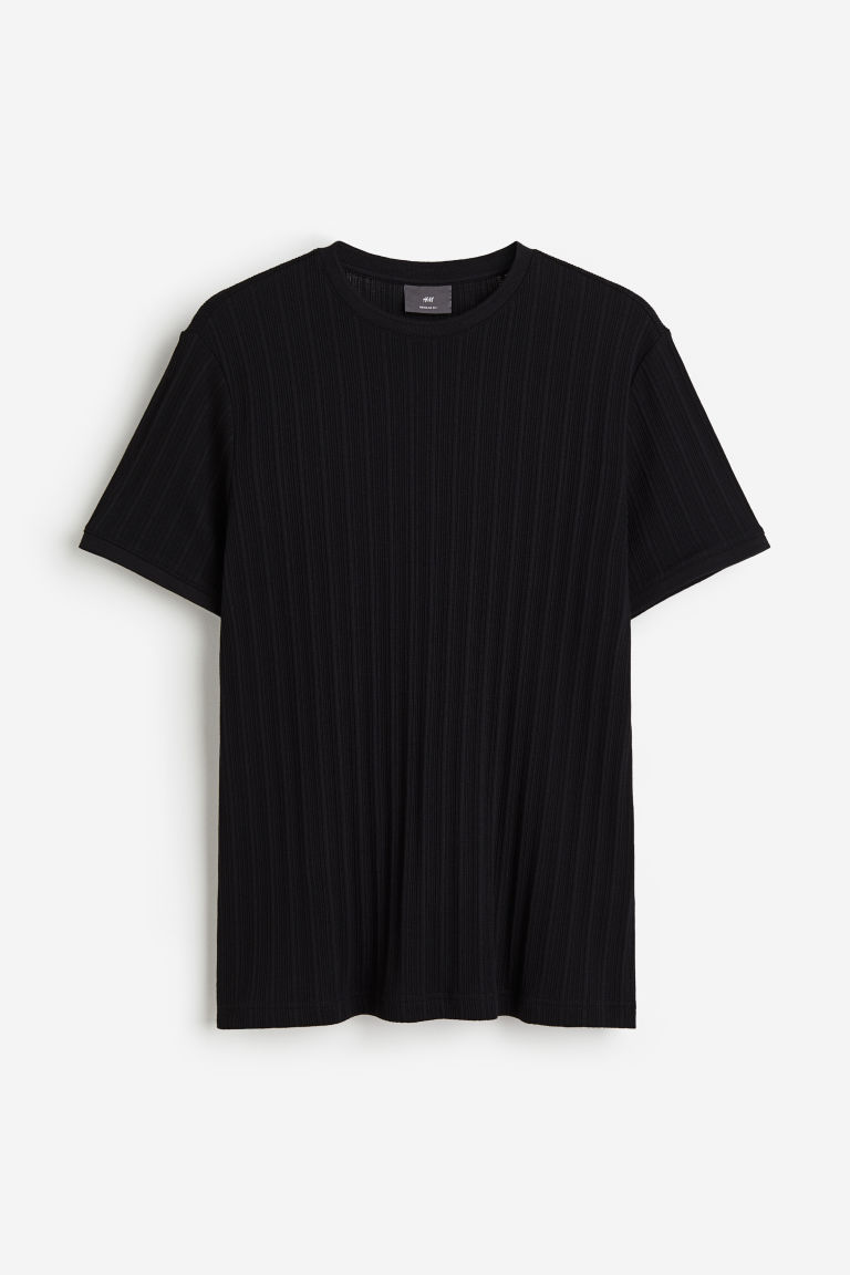 H & M - Ajourgebreid T-shirt - Regular Fit - Zwart